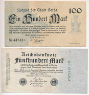 Németország / Weimari Köztársaság 1922. 100M "44841" Gotha Városi Helyi Bankjegy Vízjeles Papíron + 500M "A 11553042" Ví - Unclassified