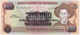 Nicaragua DN (1990) 200.000C Felülbélyegzés 1000C Bankjegyen T:I Nicaragua ND (1990) 200.000 Cordobas Overprint On 1000  - Unclassified