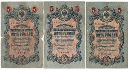 Orosz Birodalom 1912-1917. (1909) 5R Szign.: Shipov (3x) T:III,III-  Russian Empire 1912-1917. (1909) 5 Rubles Sign.: Sh - Unclassified