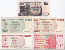 Zimbabwe 1995-2008. 100$-100.000.000$ (5xklf) T:III Zimbabwe 1995-2008. 100 Dollars - 100.000.000 Dollars (5xdiff) C:F - Ohne Zuordnung
