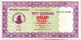 Zimbabwe 2006. 50.000D "Reserve Bank Of Zimbabwe", "AH 7327886" T:III Folt, Kis Szakadás Zimbabwe 2006. 50.000 Dollars " - Ohne Zuordnung