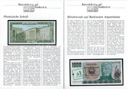 6 Darab "Kuriositäten Auf Banknoten" Német Nyelvű Tájékoztatólap Bankjegyekkel, Közte Indonézia, Irak, Nepál, Argentína, - Ohne Zuordnung