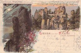 Gruß Von Der Bastei (sächs.schweiz) Mehrbild Litho AKS 1899 - Bastei (sächs. Schweiz)