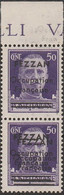 406 Fezzan Occupazione Francese - 1943 - Imperiale C. 50violetto Coppia Verticale Bordo Di Foglio Con L’esemplare - Fezzan & Ghadames