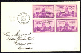 USA Sc# 896 FDC Block/4 (b) (Boise, ID) 1940 7.3 Idaho Statehood 50th - 1851-1940