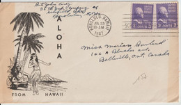 1941 - USA - HAWAII ! - ENVELOPPE DECOREE De HONOLULU => BELLEVILLE (CANADA) - Hawaii