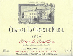 CHATEAU LA CROIX DE FILIOL COTE DE CASTILLON 1996 - PROPRIETE A GARDEGAN GIRONDE, VOIR LE SCANNER - Architectuur