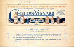 FACTURE.38.ISERE.CESSIEU.FABRIQUE DE PRODUITS HYGIENIQUES DE PARFUMERIE.CECILLON-VIGNARD.TARIF. - Drogisterij & Parfum