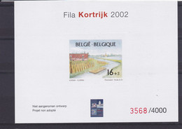 40 NA  N° 3568 / 4000 Non Adopté Niet Aangenomen Ontwerp Belgique  Bloc FR NL Fila Kortrijk 2002 Courtrai  2002 - Non-adopted Trials [NA]