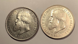 Brazil 1888 + 1889 2000 Reis Silver Coin Of Petrus II, AU Condition (Brésil Empire Monnaie D‘ Argent SUP, Crown - Brésil