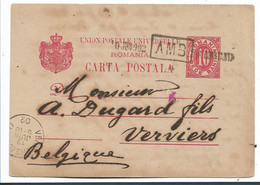 Rumänien 129 / Ganzsache P30 Mit Bahnstempel Nach Belgien (Verviers) - Lettres & Documents