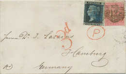 GB 1859, QV 4d Rose-carmin Together With 2d Blue Pl.8 (HD) With LONDON Numeral "12" On Very Fine Cover To HAMBURG - Covers & Documents