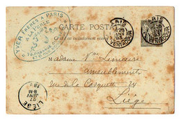 TB 3887 - 1893 - Entier Postal - ¨ A LA PERLE ¨ Mrs YVER Frères à PARIS Pour Mme Vve LEMAIRE à LIEGE ( Belgique ) - Standard- Und TSC-AK (vor 1995)