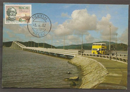 Macau Pont De Taipa Carte Maximum Avec Autocar 1983 Macao Taipa Bridge Maxicard With Bus 1983 - Cartes-maximum