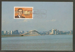 Macau Pont De Taipa Visite President Portugais Ramalho Eanes Carte Maximum 1985 Macao Bridge Presidential Visit Maxicard - Maximum Cards
