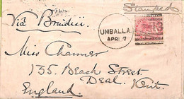 Ac6735 - INDIA - POSTAL HISTORY - SG# 73 On COVER  From UMBALLA  To ITALY 1874 - 1858-79 Kolonie Van De Kroon