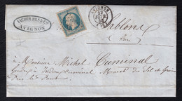 FRANCE 1853(8?) - YT 10 Sur Lettre D'Avignon à Sablons, Oblit. Petits Chiffres - 1852 Louis-Napoléon