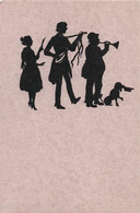 Fantaisie - Silhouettes De Musiciens Et Chanteuse Avec Chien Tenant Un Chapeau - Carte Postale - Silhouetkaarten