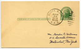 United States 1938 Scott UX27 Postal Card Wheeling & Cincinnati RPO; To Watervliet, New York - 1921-40