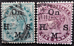 Timbres De Service De L'Inde1883 Postage Stamps Overprinted "On H. S. M." Stampworld N°  29 Et 30 - Timbres De Service
