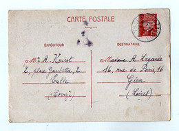 TB 3926 - 1943 - Entier Postal - Mr A. KNIEST à TULLE Pour Mme A. LAGARDE à GIEN - Standaardpostkaarten En TSC (Voor 1995)