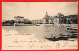 QAH-37  Neuchâtel  Poste Et Hotel Bellevue. Barques Dos Simple, Circulé Vers Cernier  1902 - Cernier