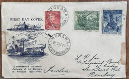 AUSTRALIA,1947,MORAWA TOWN, COMMEMORATE SESQUI-CENTENARY,OF THE DISCOVERY OF NEWCASTLE COVER,SENT TO L.P.JAI INDIAN CRIC - Lettres & Documents