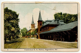 United States 1910 Postcard Cumberland R.R. Station, Hagerstown, Maryland; Hagerstown & Roanoke RPO Postmark - Hagerstown