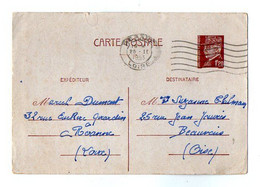 TB 3936 - 1943 - Entier Postal - Mr Marcel DUMONT à ROANNE Pour Mme Suzanne CHALMANN à BEAUVAIS ( Oise ) - Standard- Und TSC-AK (vor 1995)