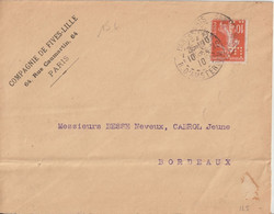 1910 - SEMEUSE PERFOREE (PERFIN) Sur ENVELOPPE PUB "COMPAGNIE DE FIVES-LILLE" De PARIS - Storia Postale