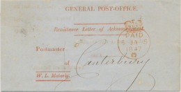 GB MONEY ORDER OFFICE 1847 Printed Matter Of The GENERAL POST-OFFICE - Remittance Letter Of Acknowledgment To Postmaster - Covers & Documents