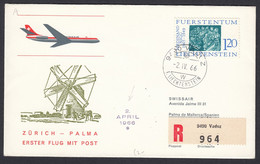 1966 Zurich To Palma Cachet SwissAir Flight Cover Displaying Stamp From Lichtenstein Registered From Vaduz - Lettres & Documents