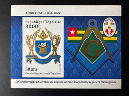 Togo 2022 IMPERF ND S/S Bloc Gold Doré Mi. ? 50 Ans Grande Loge Régulière Franc-maçons Freimaurer Freemasonry Masonic - Vrijmetselarij