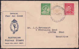 F-EX39494 AUSTRALIA 1937 FDC CORONATION DAY COVER TO MAURITIUS. - Lettres & Documents