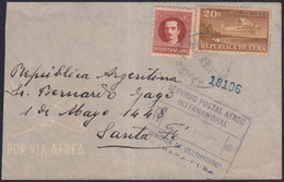 1930-H-75 CUBA REPUBLICA 1930 AIR REGISTERED COVER TO SANTA FE ARGENTINA IN 1947. - Poste Aérienne