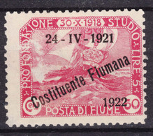 Italy Occupation WWI, Fiume 1922 Constituente Fiumana Sassone#184 Mi#148 Mint Hinged - Fiume