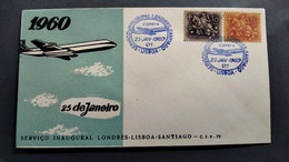 PORTUGAL COVER - FIRST FLIGHT - SERVIÇO INAUGURAL LONDRES-LISBOA-SANTIAGO - LISBOA 1960 (PLB#03-67) - Annullamenti Meccanici (pubblicitari)