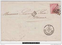 01545a Bruxelles 1866 LP60 TP20 V. Vienne(A)  Verso Gff Bleue Verviers/Coeln - Postmarks - Points