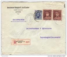 02302p TP 321(2) Albert Kepi-285 S/L. Com. Recommandée Obl. Antwerpen 7.1.1936 V. Copenhague(DK) - 1931-1934 Képi
