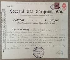 INDIA 1953 BORPANI TEA COMPANY LIMITED, TEA GARDEN, TEA ESTATE.....SHARE CERTIFICATE - Agriculture