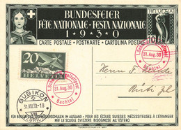 Bundesfeierkarte 1930  1. Schweizer Segelflugpost 31. August Vom Bachtel Stempel Bubikon - Bubikon