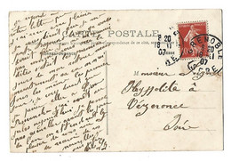 Semeuse N° 138 Type II  ( Lettres Minces ) Sur Carte Postale GRENOBLE Panorama Edit.  C. B. - Lettres & Documents