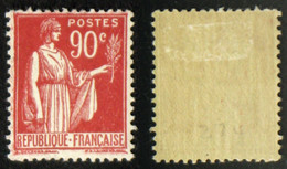 N° 285 90c Rouge-carminé PAIX Neuf N* TB Cote 42€ - 1932-39 Paix