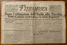 GUERRA ITALO TURCA -FIERAMOSCA :   GIORNALE DEL POPOLO 27/9/1911 : ULTIMATUM DELL'ITALIA ALLA TURCHIA..... - Premières éditions
