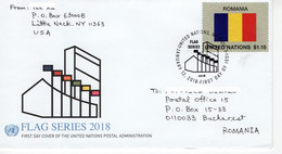 UNITED NATIONS 2018: FLAG OF ROMANIA, FDC Cover Circulated To Romania - Registered Shipping! - Storia Postale