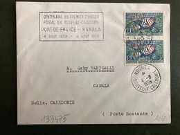 LETTRE TP POISSON 3F Paire OBL.4-8 1959 NOUMEA + CENTENAIRE DU PREMIER COURRIER POSTAL EN NOUVELLE CALEDONIE - Lettres & Documents