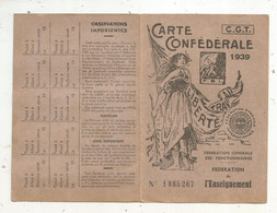 Carte Confédérale, C.G.T.,  1939 , Fédération De L'enseignement, Timbrée U.S. VENDEE - Cartes De Membre