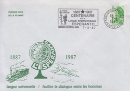 Enveloppe    FRANCE  1er   Jour   Flamme   Centenaire  De  L'  ESPERANTO     MONTIGNY  LES  METZ   1987 - Esperanto