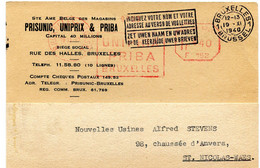 1940 Kaart S.A. PRISUNIC UNIPRIX PRIBA  Bruxelles Naar St Niklaas - ...-1959