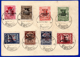 1402.GREECE, ITALY, DODECANESE, RHODES. 1943  PRO ASSISTENZA EGEO SET # 1-8 ON 30c. STATIONERY - Aegean (German Occ.)